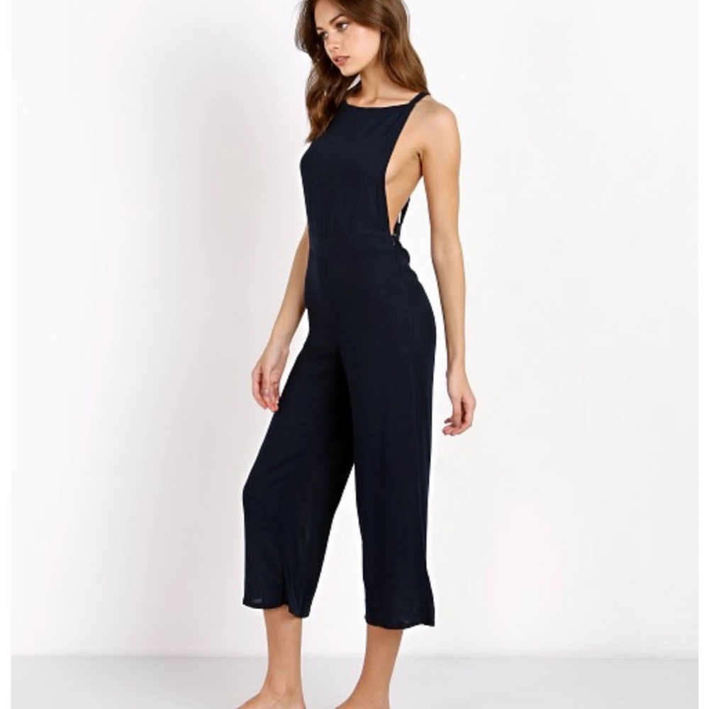 Cleobella Oleda Navy gauze wide leg Open Back overalls Size Small boho cochella